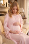 New Season Pink Double-Breasted Summer Full-Length Stylish Design Short Sleeve 100% Cotton Maternity Pajamas Nightgown Set of 2 - 8