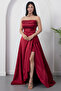 Strapless Neckline Rhinestone Straps Ruffle Satin Dress Drp582 - 7