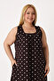 Women's Plus Size Brown Polka Dot Cotton Pocketed Strap Dress - 4