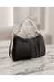 Low Heel Shoes Black Satin with Pearls and Spare Helmet Evening Dress Shoes and Rhinestone Evening Dress Bag Set - 6