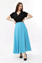 Baby Blue Dabıl Thick Crepe Fabric Long Skirt with Belt - 5