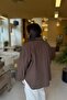 Plus Size Women's Linen Shirt with Pockets - Dark Brown - 5