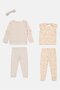 Toddlers Girl 5 Pieces Floral Print Top And Bottom Set With Headband, Multicolor - 4
