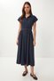Belted Midi Shirt Dress Lub0367 Dark Blue