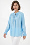 Women's Round Neck Long Sleeve Ruffle Embroidered Blue Blouse - 3