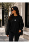 Women's Black Oversize Free Life Printed Basic Long Sleeve T-Shirt - 3