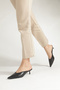 Black Leather Pointed Toe Slippers with 4 cm Thin Heels New Season - 3