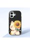iPhone 16 Compatible Case with Camera Protector Black Silicone Couple Phone Case with Cat Pattern