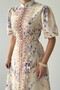 Belt Detailed Floral Patterned Buttoned Midi Length High Neck Dress - 7