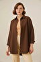 Women's Oversize Cut Basic Cotton Brown Hijab Shirt - 5