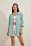 Women's Oversize Basic Cotton Water Green Shirt - 7