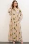 Women's High Collar Gathered Waist Floral Patterned Yellow Hijab Dress - 4