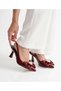 Women's Burgundy Patent Leather Bow and Stone Accessory 7cm Heeled Shoes - 2