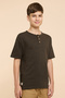 Textured T-Shirt with Henley Neck and Short Sleeves - 4