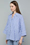 Striped Shirt with Spread Collar and 3/4 Sleeves - 3