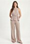 Women's Giselle Halter Neck Tie Blouse Elastic Waist Pants Woven Stone Bottom Top Set - 3