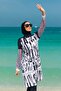 Full Covered Hijab Swimsuit Set Geometric Patterned Color Block 4 Piece - M2302 - 2