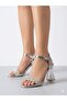 Women's Silver Thick High Transparent Heel Evening Dress Shoes