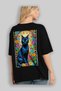 For the Love of Cats 8 Cats Printed Black Oversize T-Shirt 100% Cotton Unisex Cat Lover Premium Design - 4