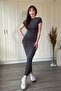 Diver Fabric Short Sleeve Midi Gray Dress - 3