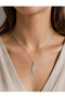 Steel Leaf Zircon Stone Necklace Silver Color 45 cm