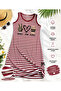 Burgundy Women's Striped Thick Strap Dress Comfortable Fit - 2