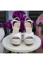 Women's White Pearlescent Platform Thick Block Heeled Sandals Evening Dress Shoes - 3