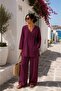 Women's Plum Double-Breasted Collar Tie-Detail Double Suit