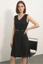 Women's V-Neck Belted Polka Dot Black Dress - 2