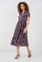 Women's Shirt Collar Waist Gathered Short Sleeve Buttoned Floral Pattern Viscose Black Dress - 4