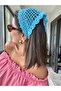 Crochet Bandana Blue Mesh Hand Knitted - 3