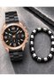 Men's Wristwatch Black Steel Band Rose Gold Case Multifunctional Steel Bracelet with Calendar Gift - 7