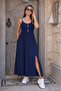 Women's Round Neck Rope Strap Slit Pocket Detailed Long Viscose Dress