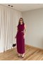 Burgundy Gold Buckle Long Dress - 8191