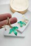 Turquoise White Pearlescent Double Leaf Women's Gold Earrings (6cm) - 2