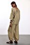 Oil Green Casual Blouse and Pants Set - 6