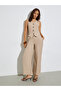 Beige Buttoned Waistcoat and Wide Leg Pants Co-ord Set - 3