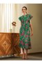 Green Floral Midi Dress with Frill Sleeves - 3