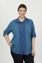 Women's Blue Garnished Viscose Plus Size Shirt