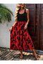Women's Strappy Round Neck Top Viscose Bottom Patterned Long Single Jersey Dress