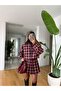 Marita Plaid Pattern Bomber Jacket - Claret Red