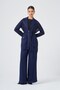 Women's Mesh Detailed Belted Double Suit Navy Blue 31373 - 2