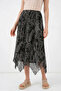 Women's Asymmetrical Patterned Chiffon Black Skirt - 5