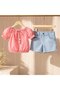 Girls' Summer Stylish Set with Thin Denim Shorts
