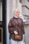 Women's Small Floral Patterned Collar Ruffle Detail Shirt Brown - 4