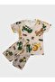 Boys' Cotton Beige Safari Patterned Short Sleeve Shorts Summer Pajama Set - 2