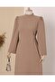 Tie-Waist Long Dress with Back Zipper - Mink - 3