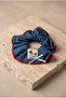 Denim Look Dog Tag Frilly Dark Blue Scrunchie Hair Clip - 2