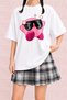 Women's Cute Character Printed Oversize Crew Neck Cotton Casual Combed Cotton T-Shirt