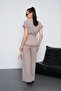 Women's Mink Lace Detailed Belted Top and Bottom Set Pc083 - 7